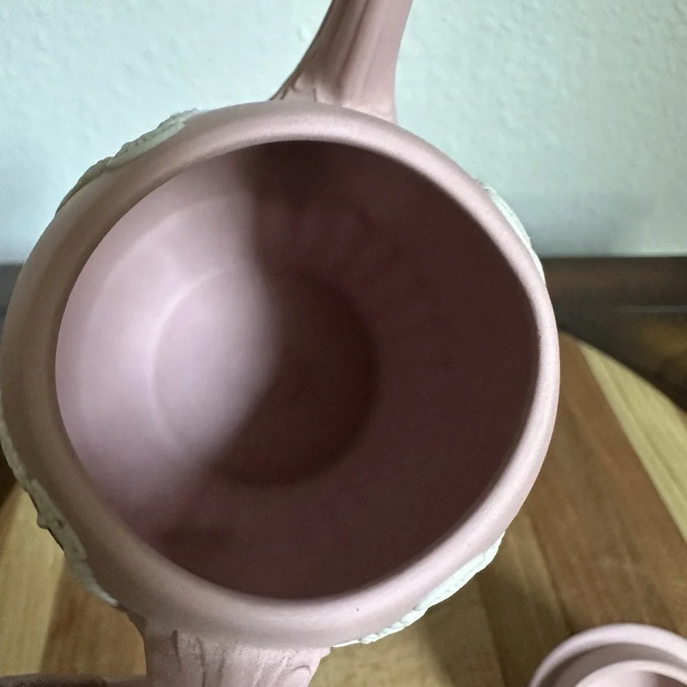 Wedgwood Pink White Jasperware Mini Teapot 3.6 Inch Lid Floral Classical Signed
